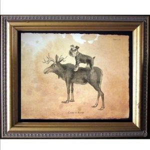 Mini Schnauzer on Moose Wall Art Print Tea Stained